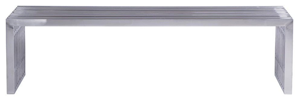 LeisureMod Eldert Gridiron 59" Stainless Steel Bench, Brushed