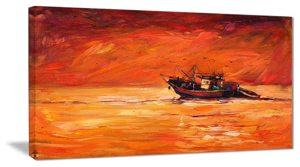 "Fishing Boat in Red Hue" Canvas Print