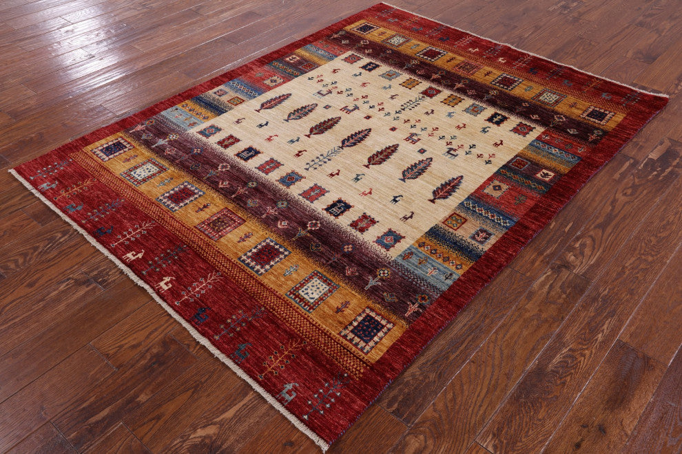5' 0" X 6' 7" Tribal Persian Gabbeh Hand Knotted Wool Rug Q8175