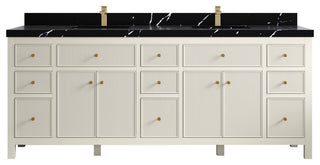 Sonoma 84" Double Sink Bath Vanity in Alabaster, 2" Calacatta Black