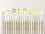 Owls Fabric Wall Decals, Set of 6, Yellow, 8" Tall