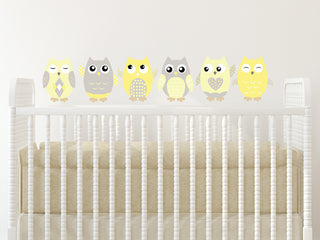 Owls Fabric Wall Decals, Set of 6, Yellow, 8" Tall