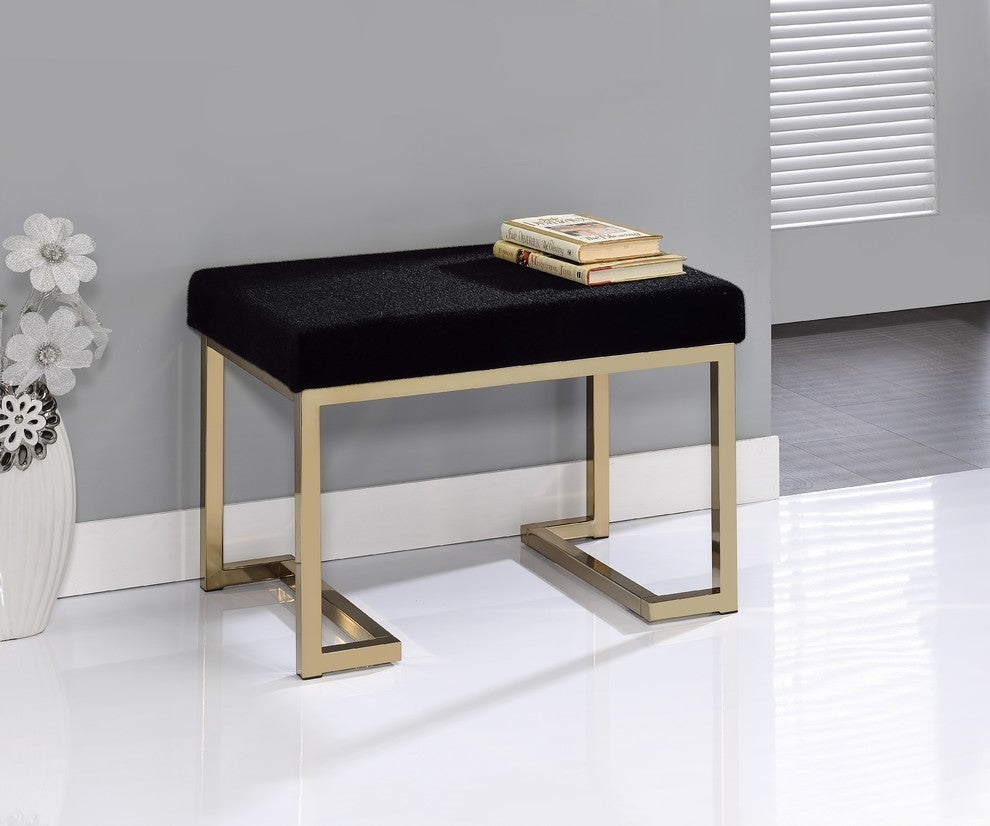 Acme Boice Ottoman, Black Fabric and Champagne