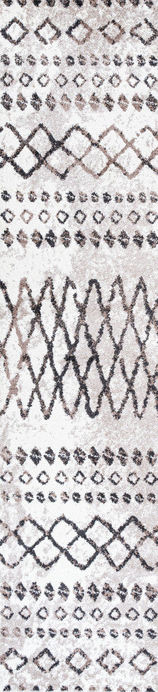 Aksil Moroccan Diamond Ivory/Brown 2 ft. x 8 ft. Runner Rug