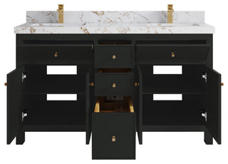 Sonoma 60" Double Sink Bath Vanity in Black Top, 2" Viola Gold