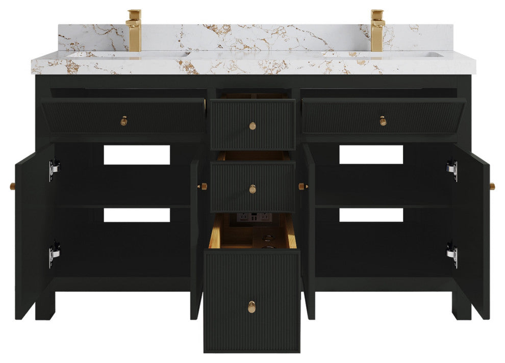 Sonoma 60" Double Sink Bath Vanity in Black Top, 2" Viola Gold