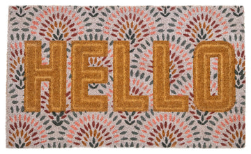Brown and Pink "Hello" Floral Coir Outdoor Doormat 18" x 30"