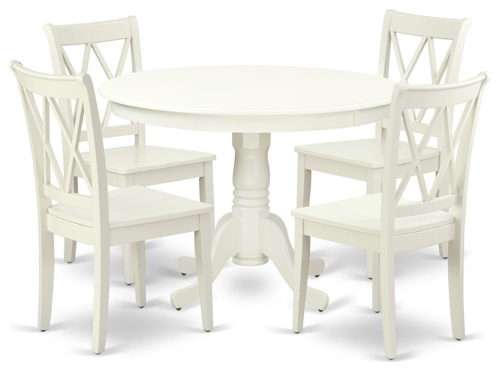 Hlcl5-Lwh-W 5Pc Round 42"Table And 4 Double X Back Chairs