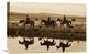 "Cowboys And A Cowgirl Riding Horses Beside Pond, Oregon - Sepia" Artwork
