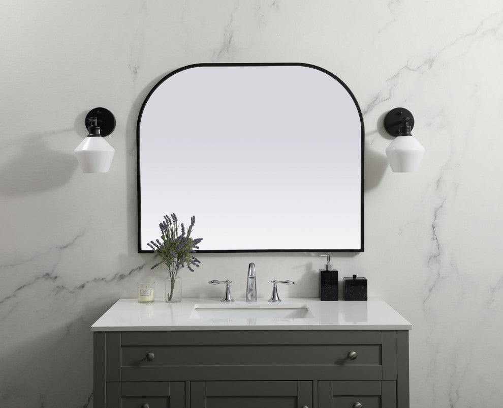 Metal Frame Arch Mirror 36X30 Inch, Black