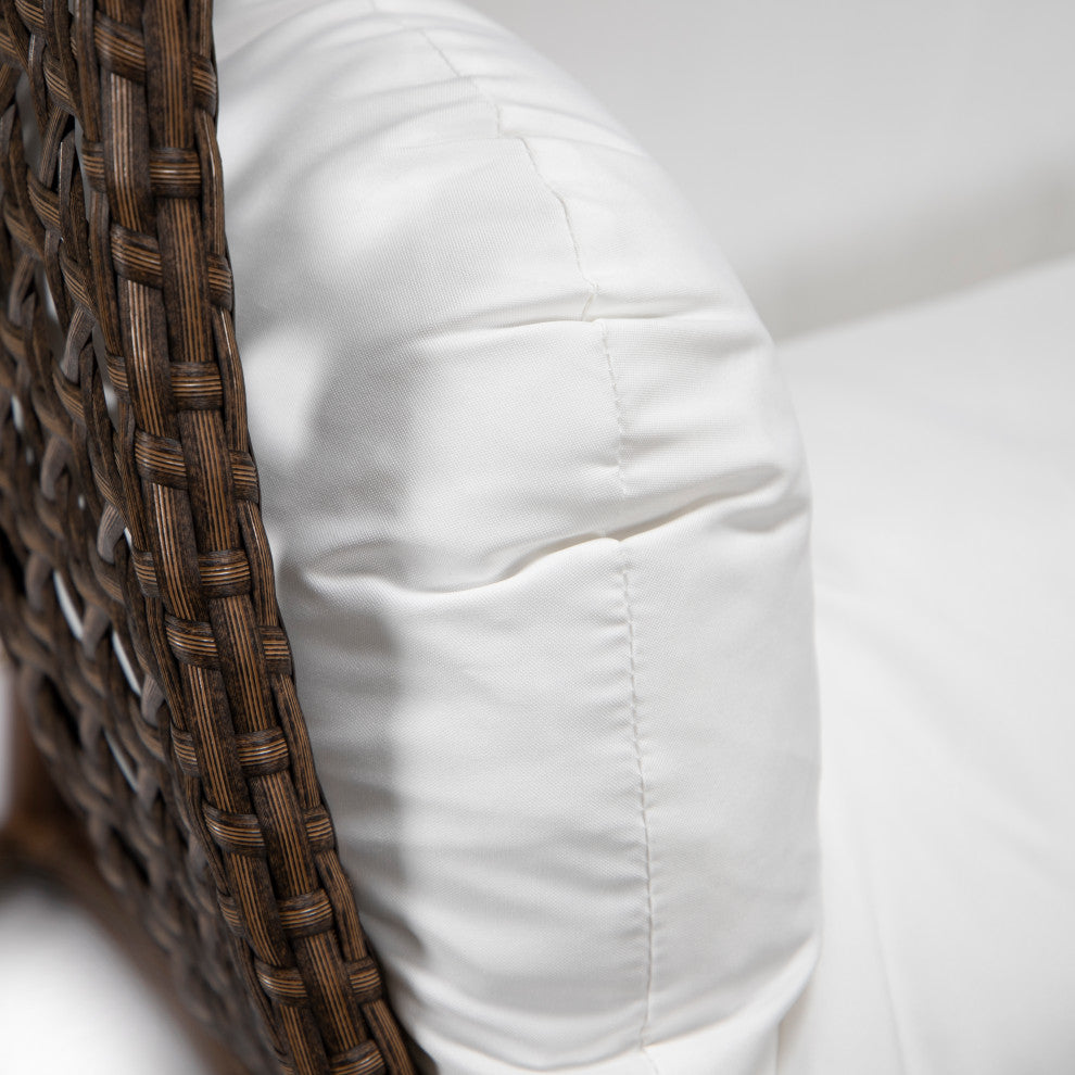 LeisureMod Mendoza Dark Brown Wicker Hanging Double Egg Swing Chair, White