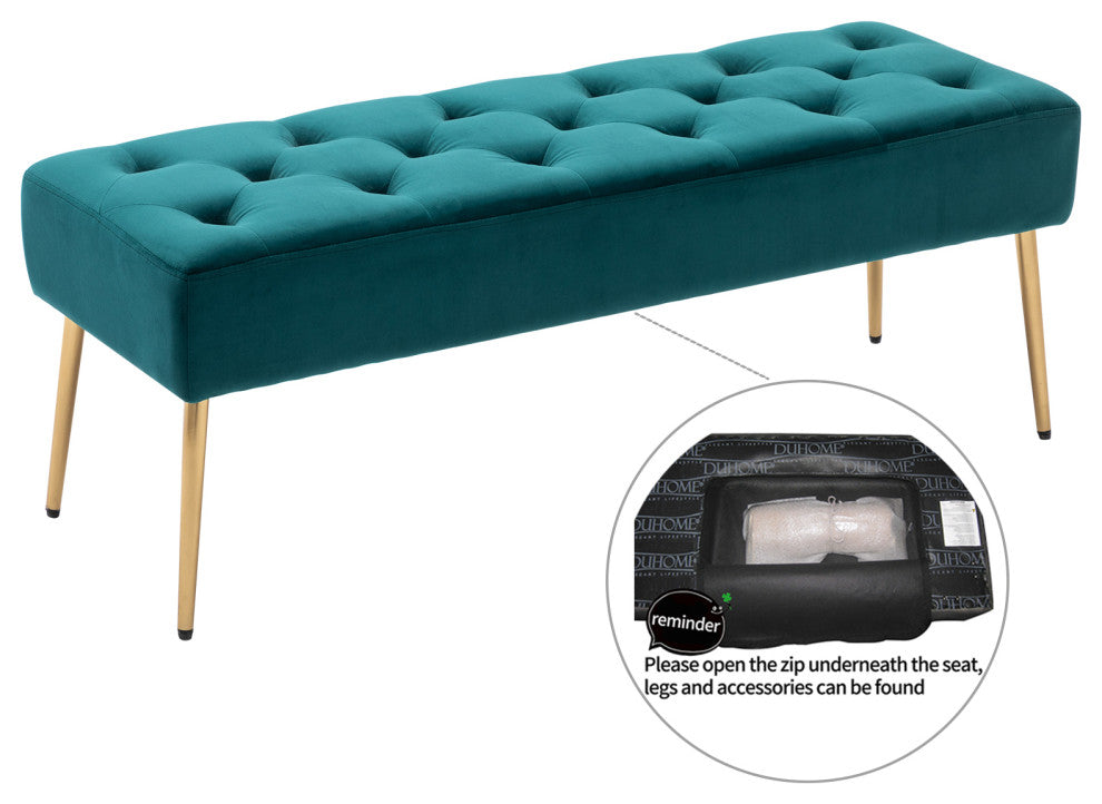 Button Tufts Bedroom Bench, Atrovirens-Velvet