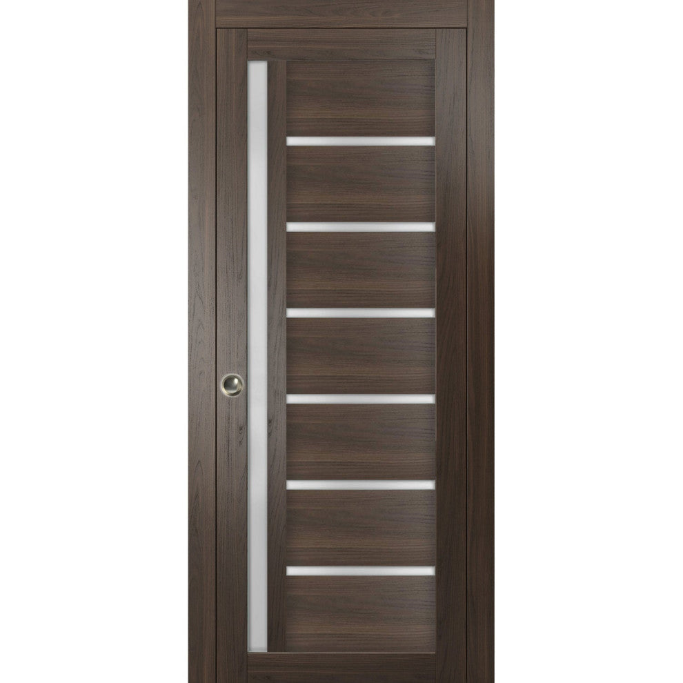 Sliding Pocket Door 18 x 96 Frosted Glass, Quadro 4088 Chocolate Ash, Rail