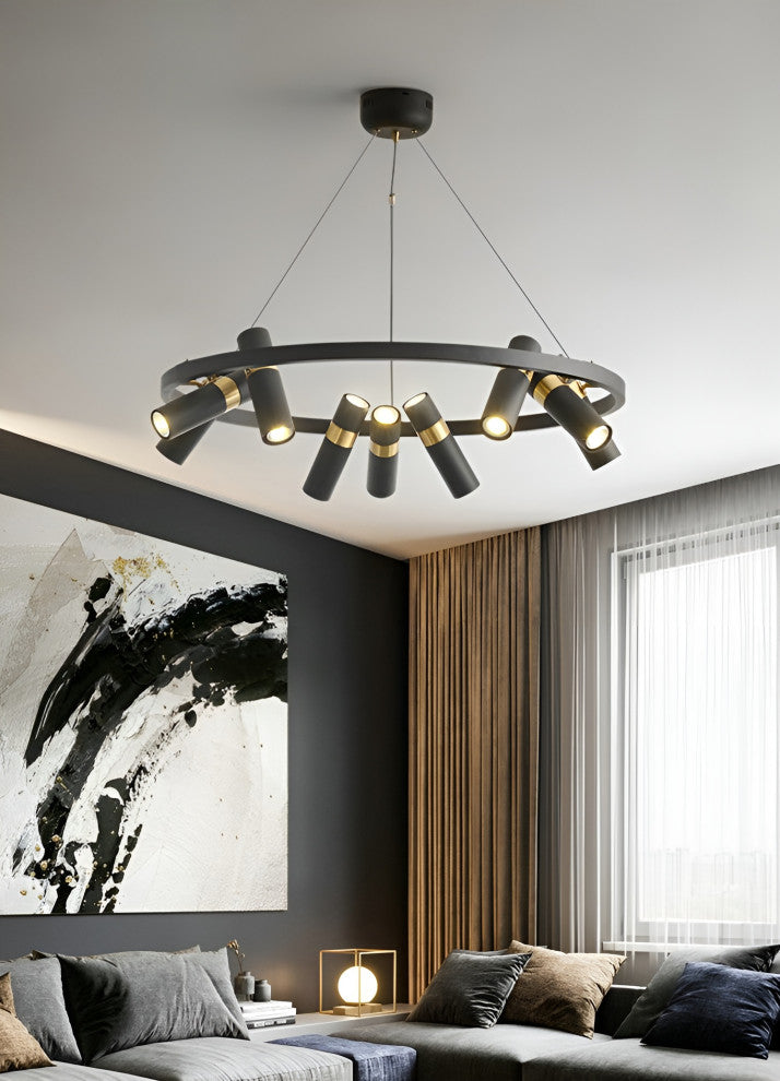 Celerina/Schlarigna | Round Black Metal LED Pendant Light, 9 Heads, Warm Light
