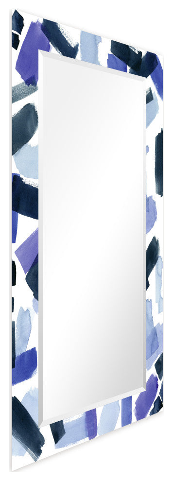 "Cerulean" Beveled Mirror on Printed Abstarct Tempered Art Glass, 54x28"