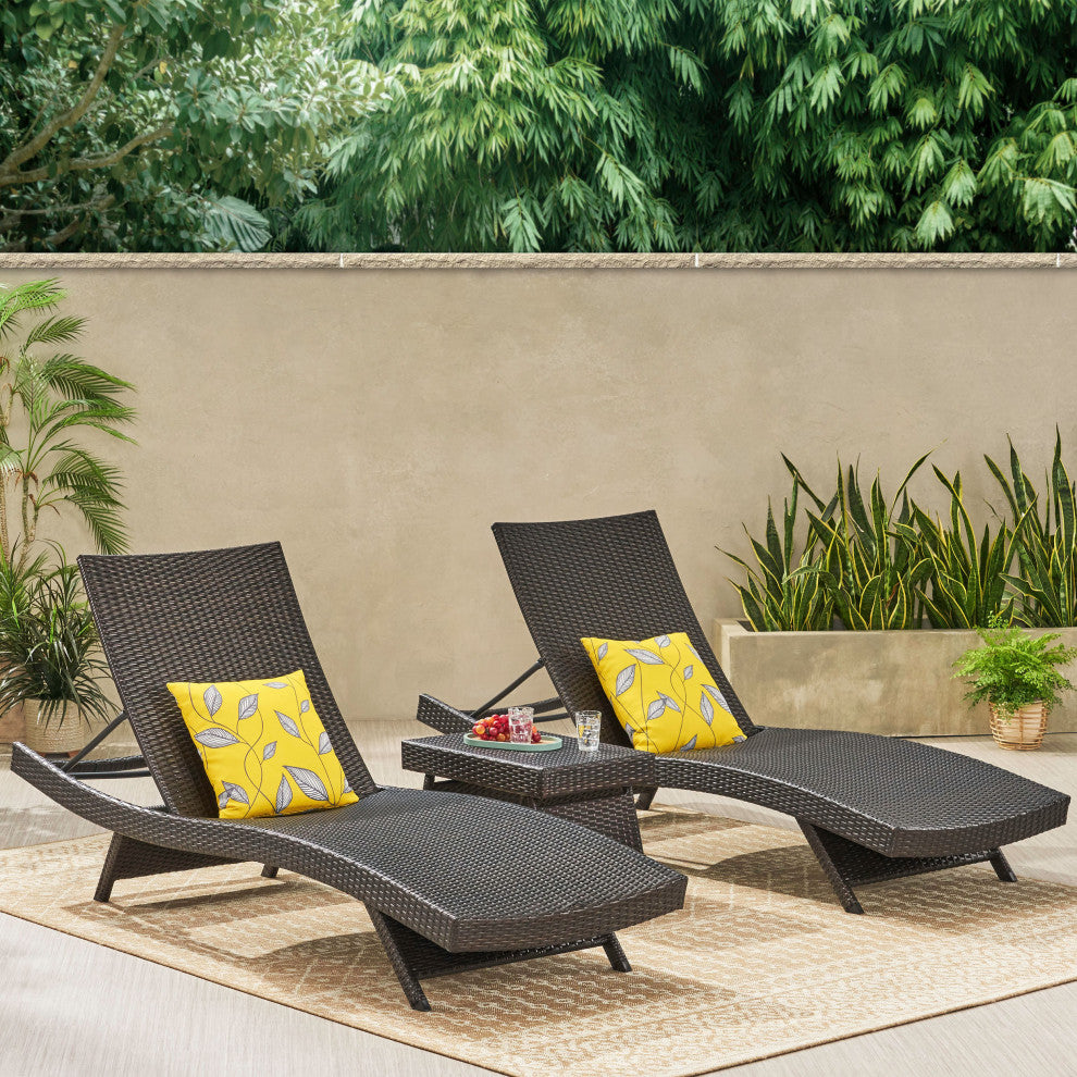 GDF Studio 3-Piece Brown Wicker Adjustable Chaise Lounge Set