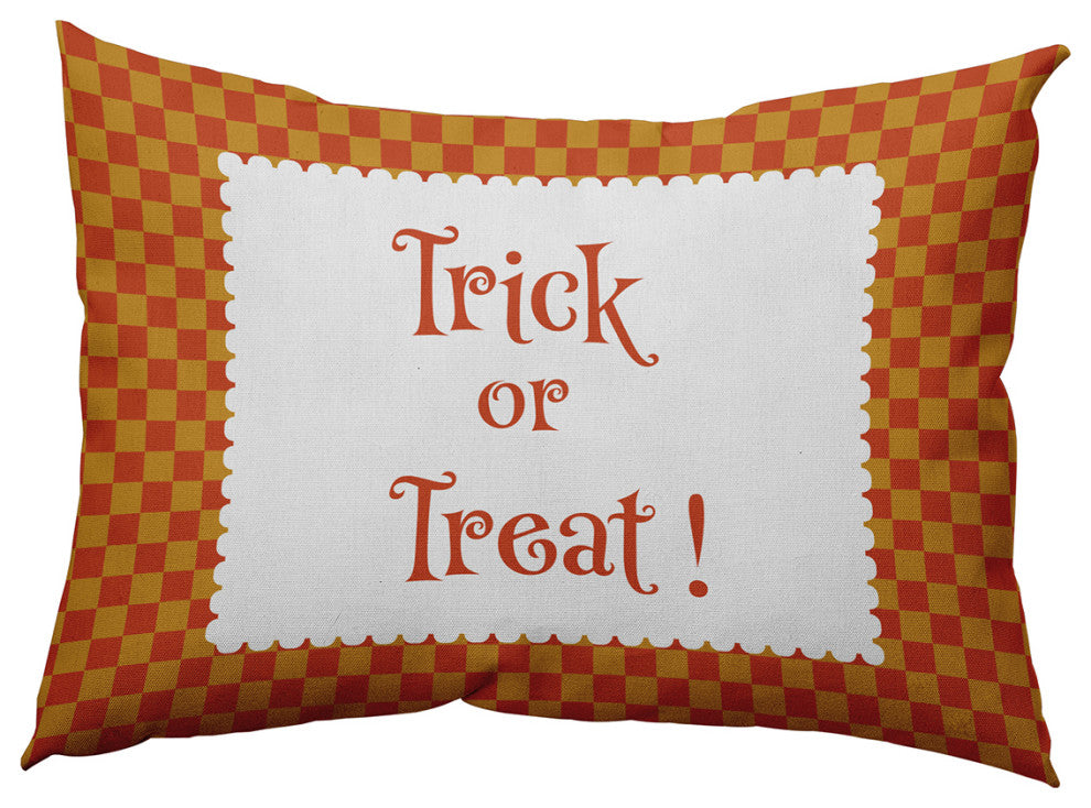 Halloween Trick or Treat Checks Accent Pillow, Rust, 14"x20"