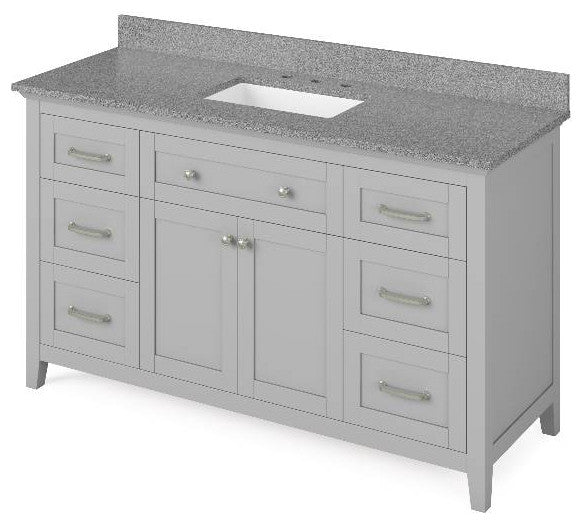 Chatham Traditional 60" Grey Single Sink Vanity, Steel Grey Cultured Marble Vani