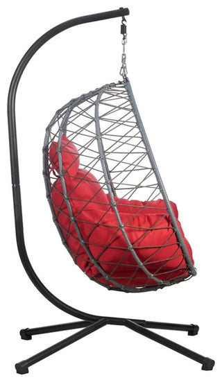 Leisuremod Summit Single Person Swing Chair in Steel with Red Cushions