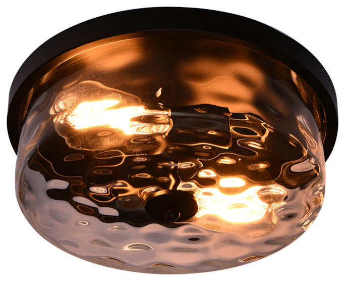 2-Light Water Glass Shaded Drum Flush Mount