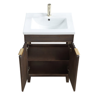 Palos Bathroom Vanity, Spruce Aged Brown, 24", Ceramic Top, With Mirror