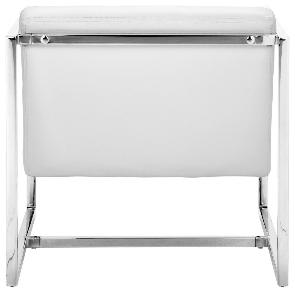 Chrome Cubed White Faux Leather Armchair