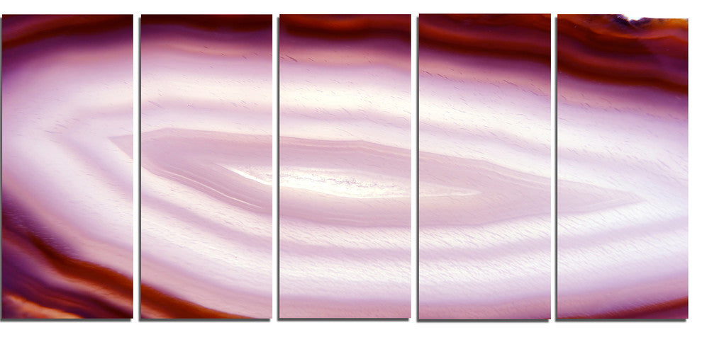 Pink Agate Geode Geological Crystals, Abstract Canvas Artwork, 60"x28", 5 Panels