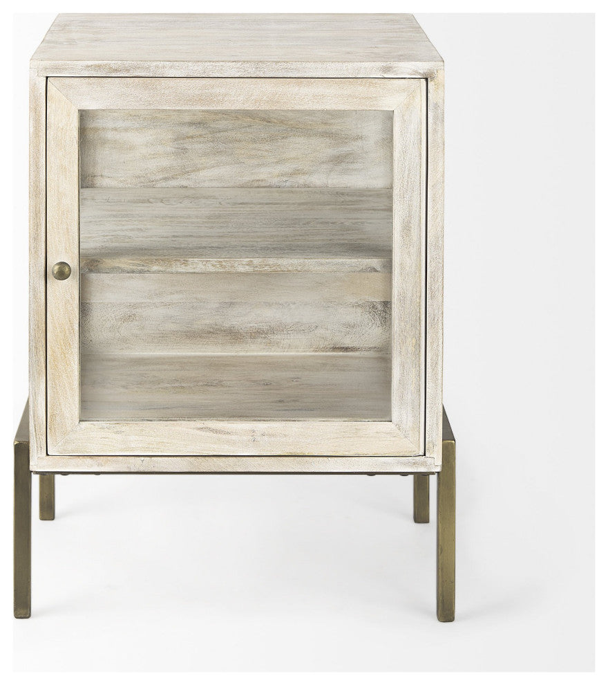 Rustic Weathered White and Gold Shadowbox Cabinet