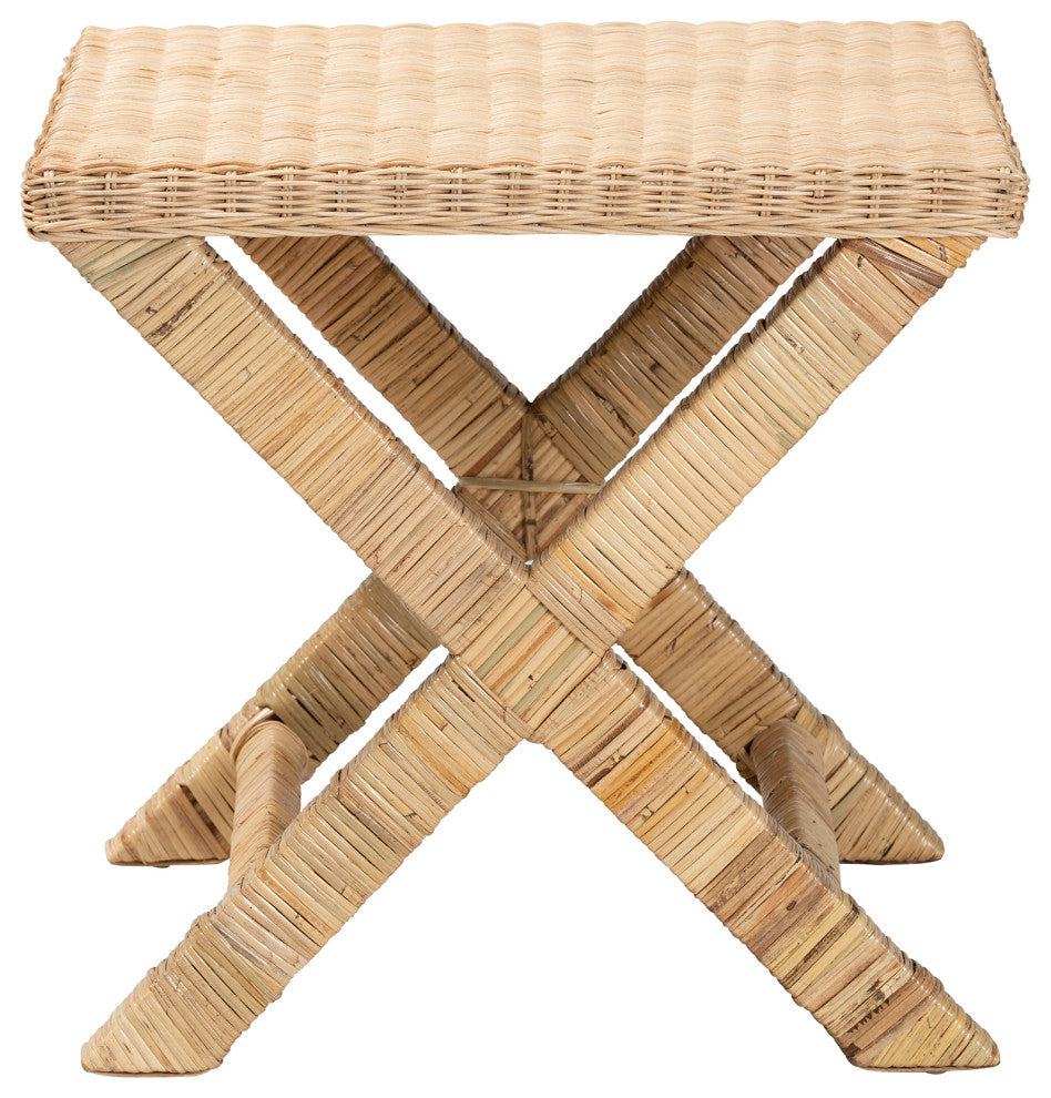 Ove Natural Rattan And Mahogany Accent Bench