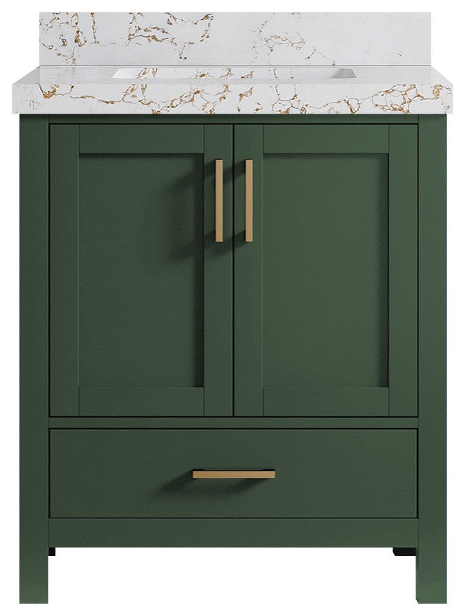 Malibu 30 Single Sink Bath Vanity in Lafayette Green 2" Viola Gold