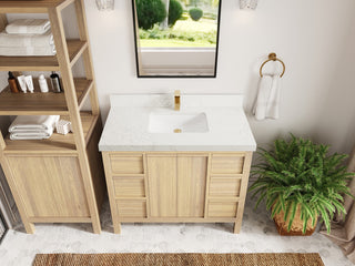 Elizabeth Oak 42" Single Sink Vanity, White 2" Empira Quartz