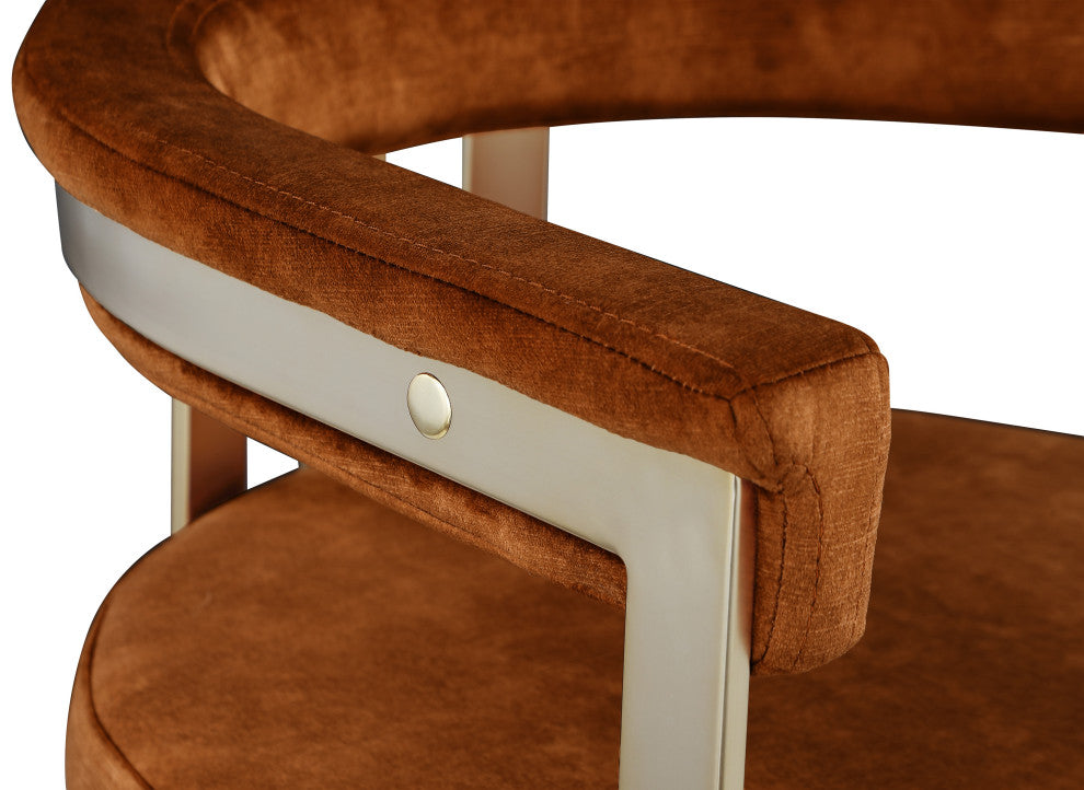 Marcello Upholstered Dining Chair, Cognac, Velvet, Brushed Brass Finish