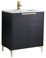 Wilmington Bath Vanity, Chestnut, 30 Inch, Satin Brass Hardware