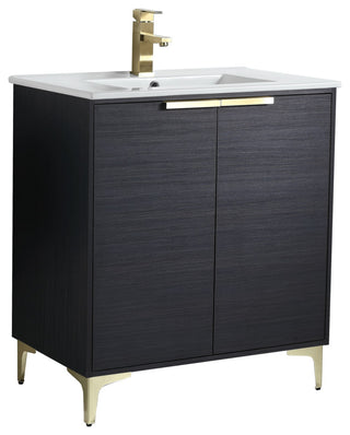 Wilmington Bath Vanity, Chestnut, 30 Inch, Satin Brass Hardware