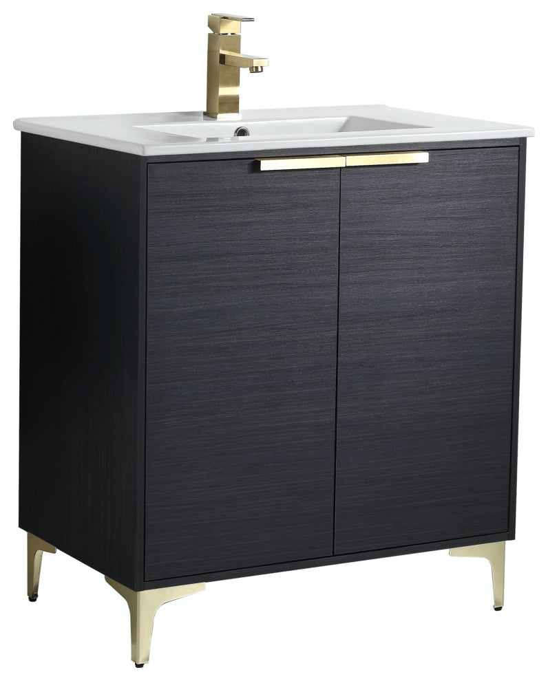 Wilmington Bath Vanity, Chestnut, 30 Inch, Satin Brass Hardware