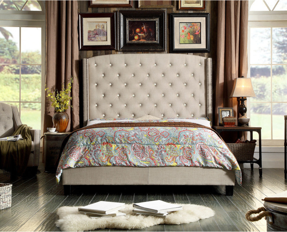 Martins Upholstered Panel Bed, Beige, King