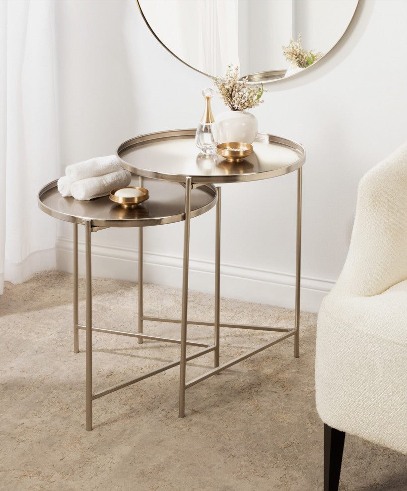 Ulani Round Metal Accent Tables, Silver 2 Piece