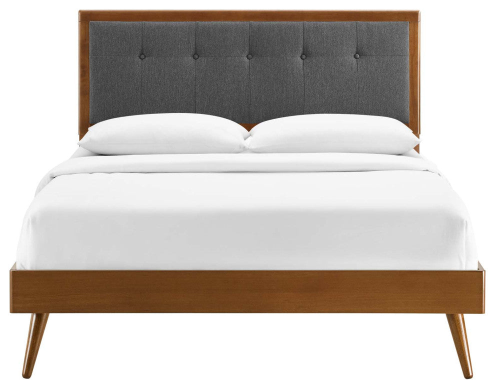 Willow King Wood Platform Bed With Splayed Legs Walnut Charcoal