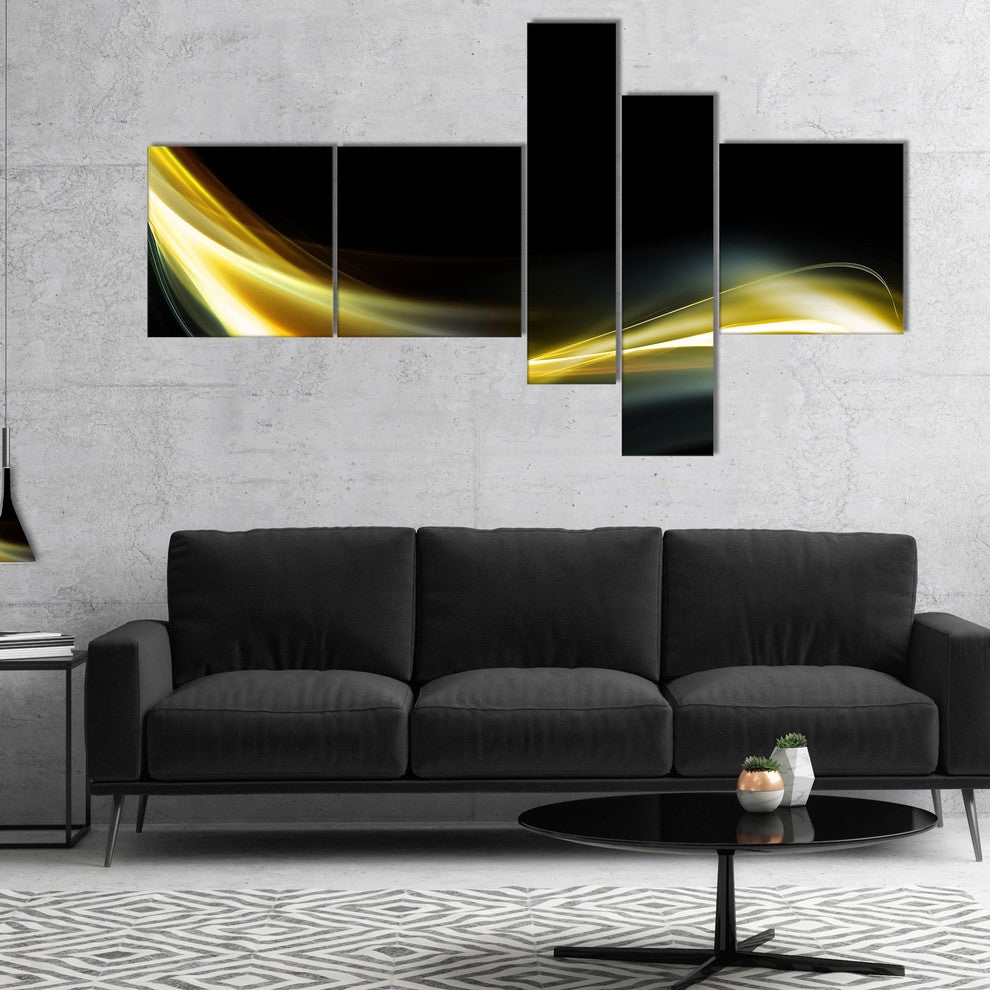 Gold in Black Upward Lines, Abstract Canvas art print, 60"x32", 5 panels