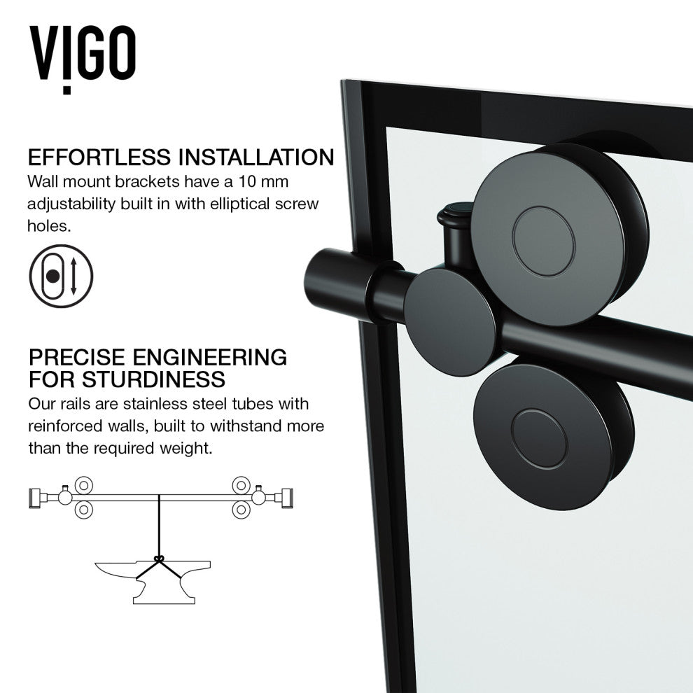 VIGO Elan 68" to 72" W x 74" H Frameless Sliding Shower Door in Matte Black