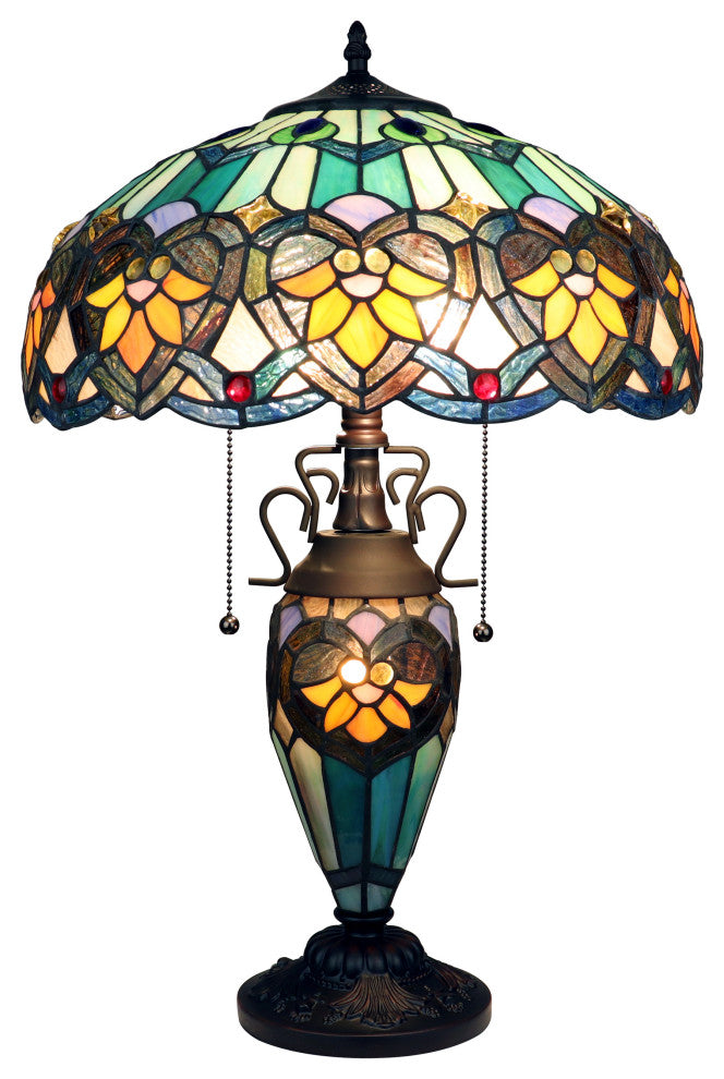 Kendall Tiffany 3-Light Victorian Doublelit Table Lamp 16" Shade