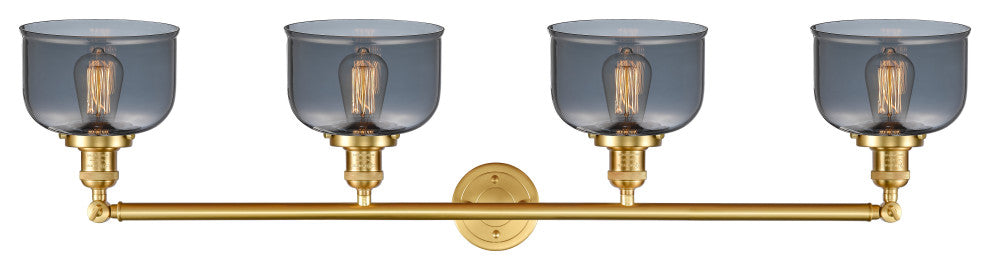 Large Bell 4 Light Bath Vanity Light, Satin Gold, Plated Smoke, Plated Smoke
