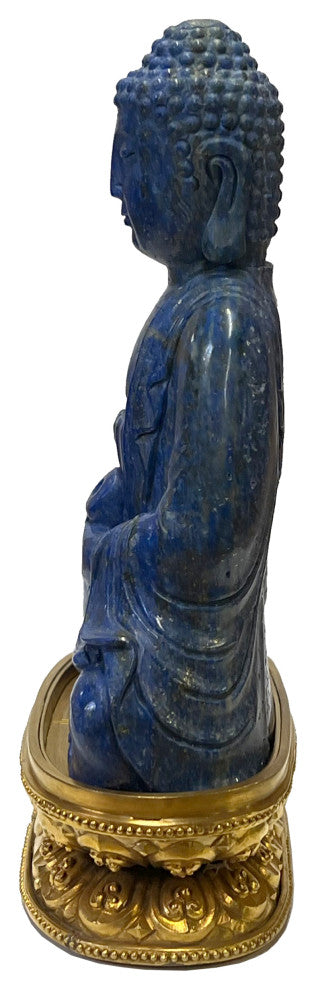 Oriental Blue Gem Stone Carved Sitting Meditation Buddha Statue Hws2553