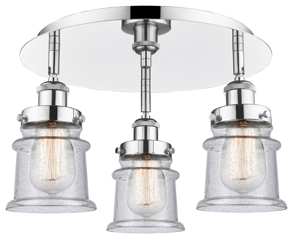 Canton-3 Light 17" Flush Mount-Polished Chrome, Seedy Glass Shade