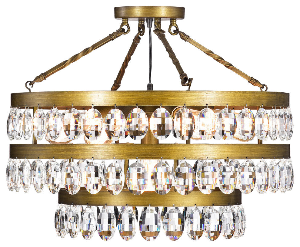 Turais 7-Light Crystal Semi Flush Mount Bronze for Dining/Living Room, Bedroom