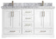 Boston 60 Double Bathroom Vanity in White 2" Carrara Marble