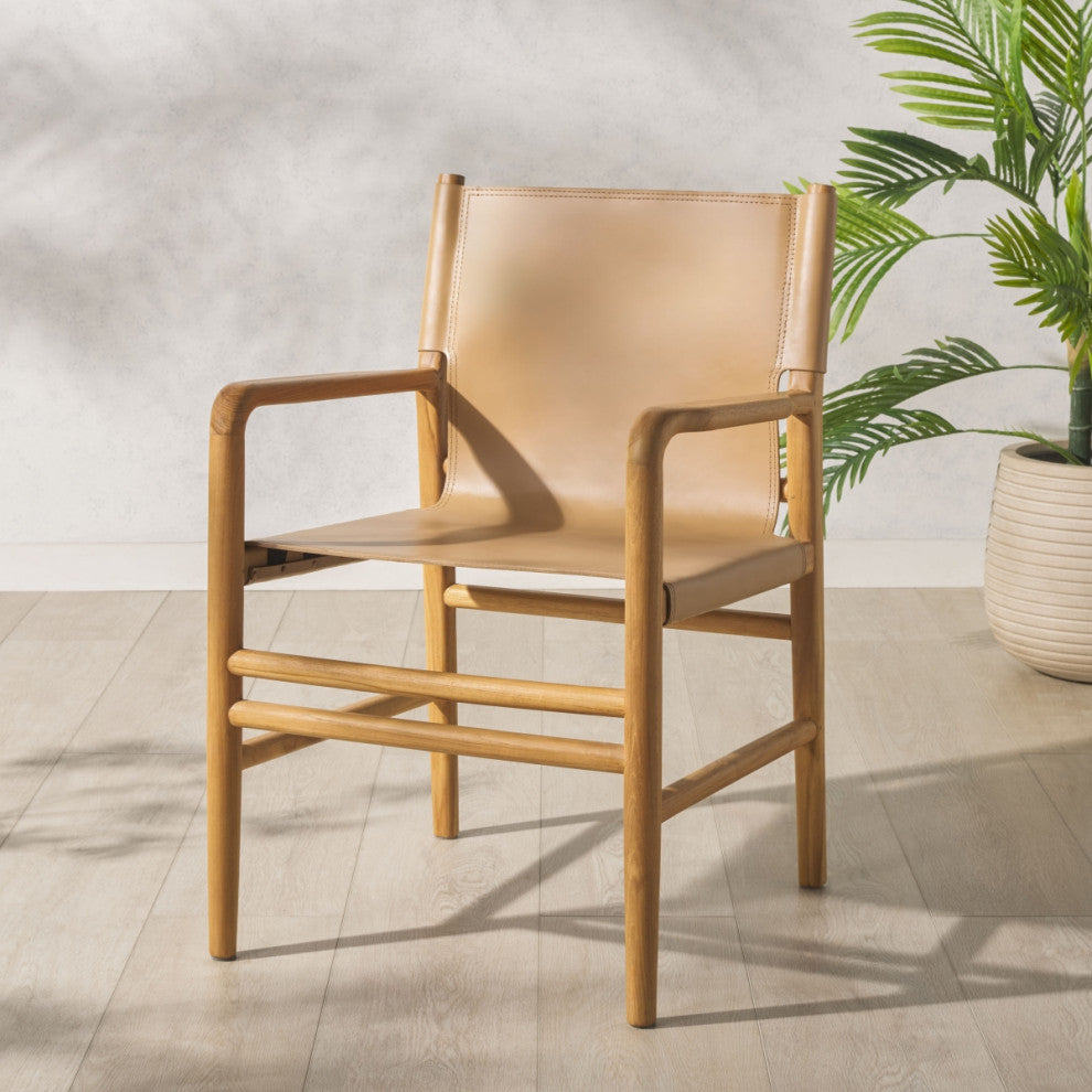 Safavieh Couture Cassaphina Leather Arm Chair, Tan/Natural