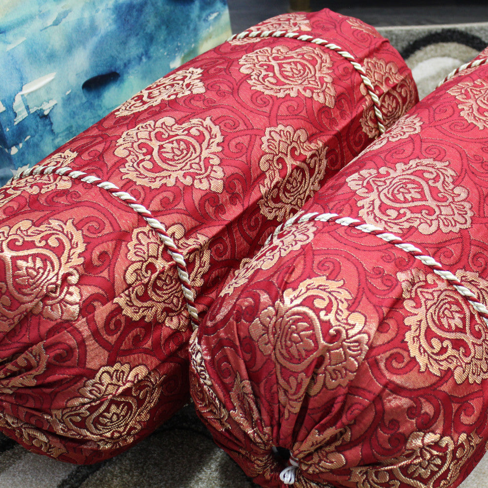 Natural Geo Gold/Red Gao Takiya Bolster Pillow, Set of 2