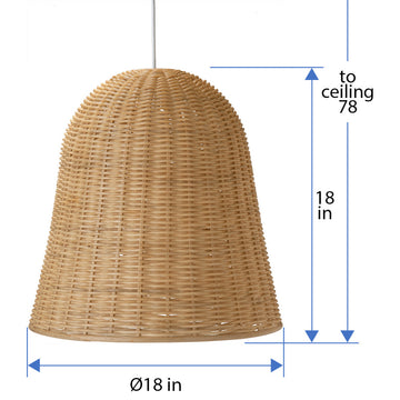 Handwoven Wicker Bell Pendant Lamp, Natural, Natural Brown