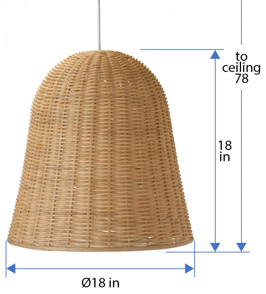 Handwoven Wicker Bell Pendant Lamp, Natural, Natural Brown